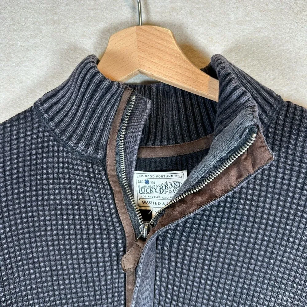 Lucky Brand Mens Washed & Worn Cotton Waffle Knit Sweater XXL Black Quarter Zip